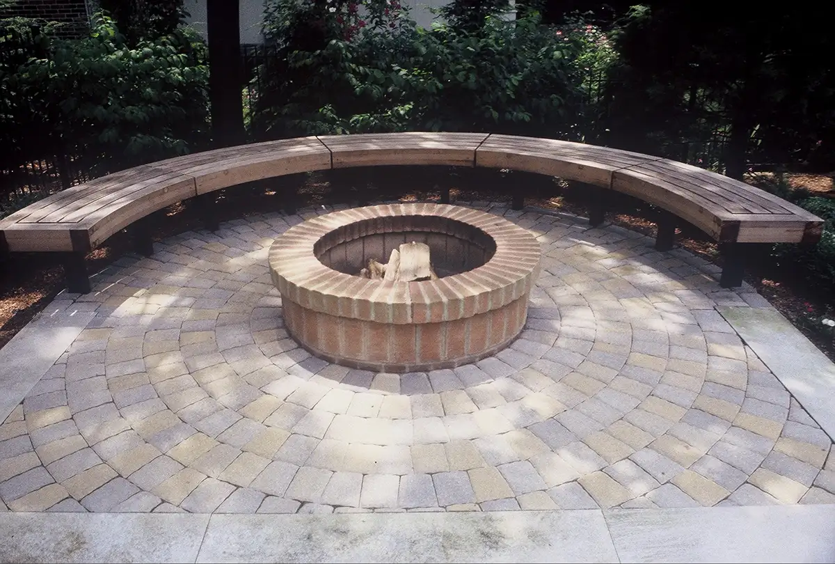 firepit stone patio and fire pit by Riepenhoff Landscape