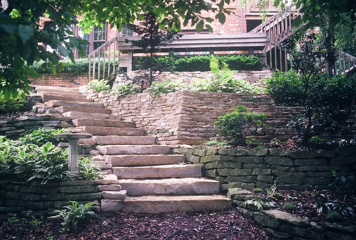 stone stairs residential landscaping with stone steps by Riepenhoff Landscape