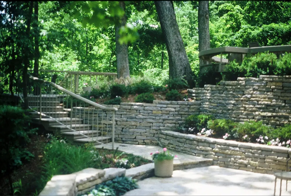 stone wall 2 residential landscaping with stone steps and retaining wall by Riepenhoff Landscape